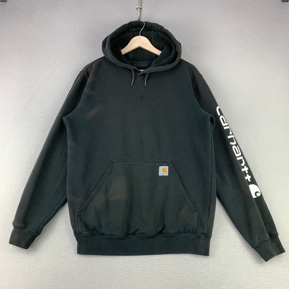 Carhartt Loose Fit Hoodie Mens‎ Small Black Graphic Sleeve Pullover Sweatshirt